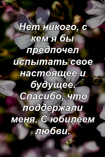 Нет никого, с кем я бы предпочел испытать свое настоящее и будущее. Спасибо, что поддержали меня. С юбилеем любви.