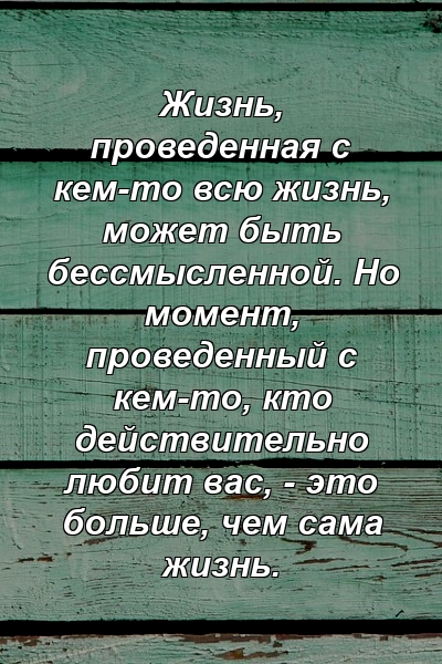 Жизнь, проведенная с кем-то всю жизнь, может быть бессмысленной. Но момент, проведенный с кем-то, кто действительно любит вас, - это больше, чем сама жизнь.