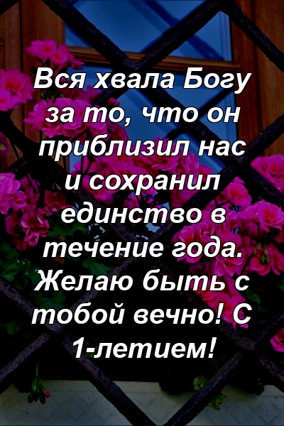 Вся хвала Богу за то, что он приблизил нас и сохранил единство в течение года. Желаю быть с тобой вечно! С 1-летием!