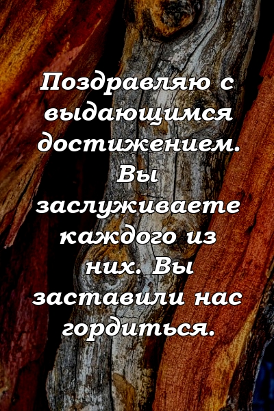 Поздравляю с выдающимся достижением. Вы заслуживаете каждого из них. Вы заставили нас гордиться.