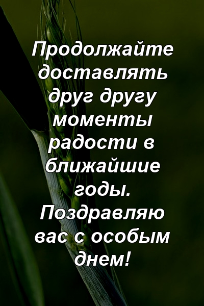 Продолжайте доставлять друг другу моменты радости в ближайшие годы. Поздравляю вас с особым днем!